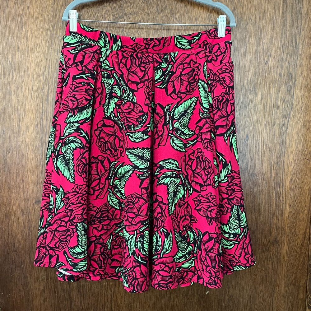 LuLaRoe Madison Skirt Hot Pink Roses Size L